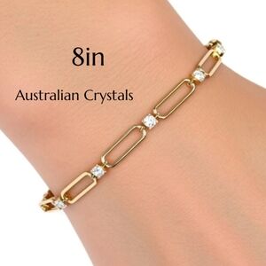 Paperclip Chain Bracelet 8in With Round Austalian Crystals